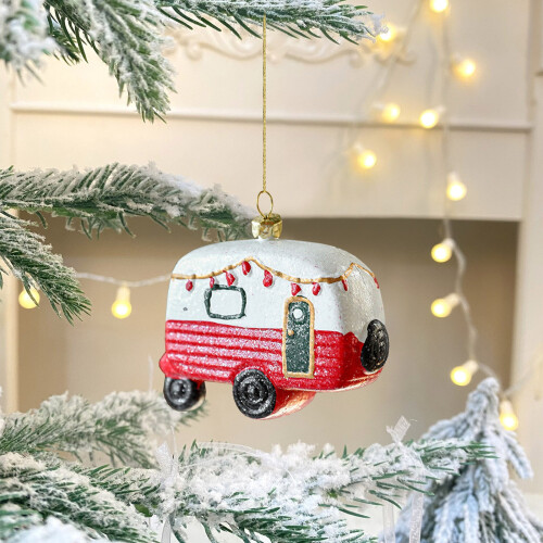 WJSXC Christmas Cabin Tree Pendant Red White 1pc