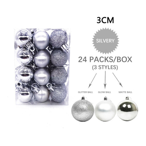Christmas tree balls shatterproof silver 24 pcs