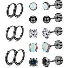 Jstyle Sensitive Ears 20G Stainless Steel Opal Ball Hoop
