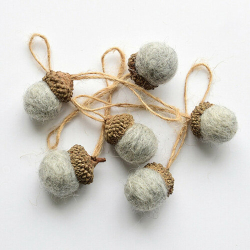 Felt Acorn Ornament Grey 6 Pieces