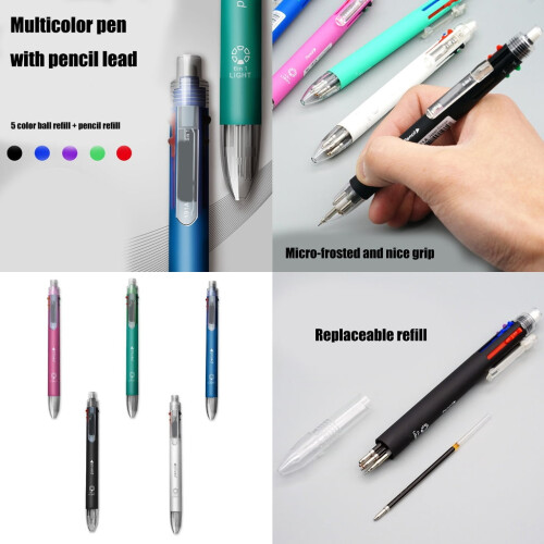 Caneta esferográfica e lapiseira 5 em 1 multicolorida 1