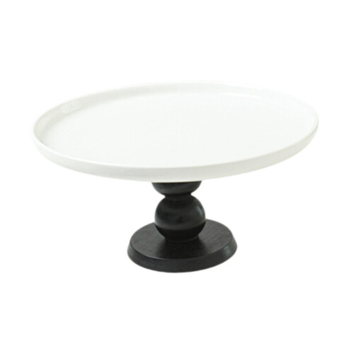 Kagefad med fod, keramisk rund, 20 cm sort base 2
