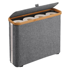 Cesto transparente para guardar papel higiênico com tampa.