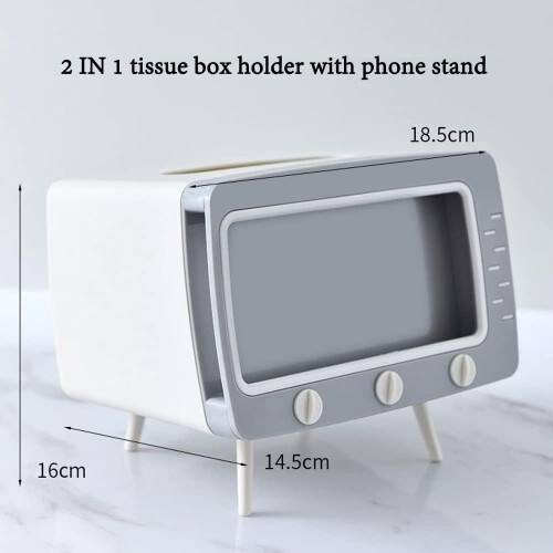 Boîte à mouchoirs rétro avec support pour téléphone, grise 2