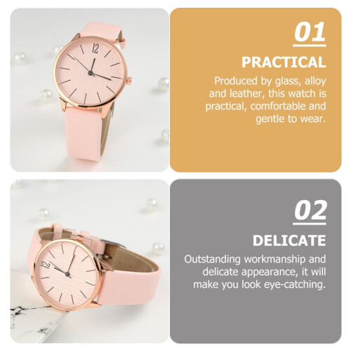 Reloj de pulsera rosa de aleación para mujer con correa ajustable. 2