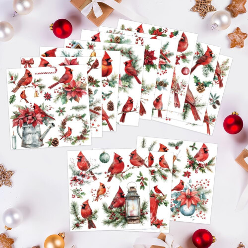 Adesivos de Natal com Cardeal, 12 unidades, 14 x 14 cm (5,5 x 5,5 polegadas) 2