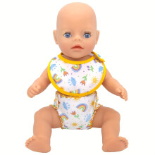 (Yellow scarf diaper) Doll Diaper and Bib Set, Cute Animal Print, Suitable for 14-18 Inch Newborn Dolls, 36-45cm Baby Dolls, Perfect for