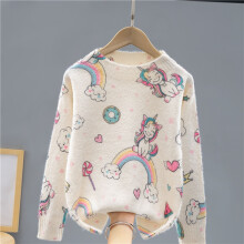 (5-6Y) Paasmeisjes gebreide/modieuze schattige donut eenhoorn regenboogprint trui/geschikt voor buitenvakanties
