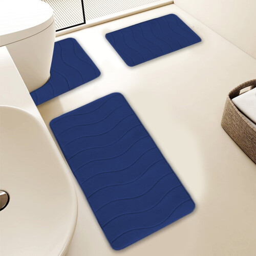 Badezimmerteppich Blau Plüsch U-förmig 3er-Set (911 Zoll)