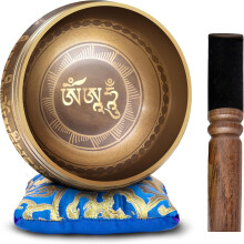 Tibetische Klangschale Für Meditation und Yoga Set Mit Klangstab und Kissen Gold 10 cm — tibet schale 10 cm, meditationsset, singende schale gold