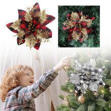 Christmas Tree Decorations Gold Grid Flowers