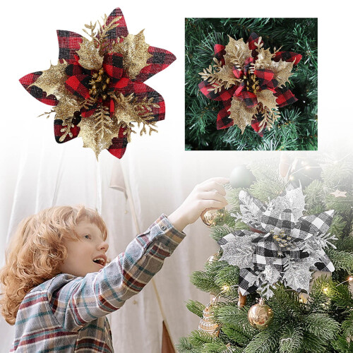 Christmas flower decorations gold grid style set