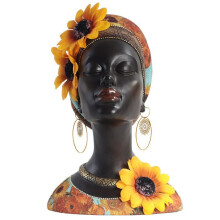African Art Bust Statue Resin Black Sunflower Girl