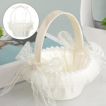 Cesta de flores de satén color oro champán para decoración de bodas1