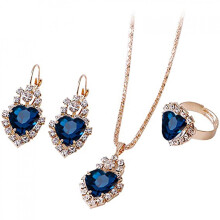 Roségouden hartvormige ketting, oorbellen en ringenset (3 stuks)
