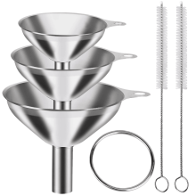 Set di 6 imbuti in acciaio inox, adatti per alimenti.