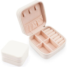 Leather Jewelry Box Portable Mini Ring Organizer White