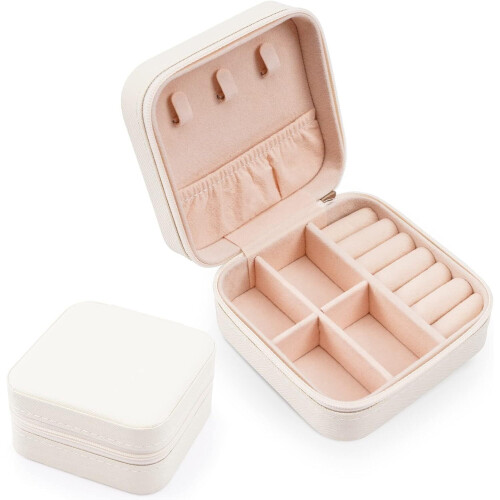 Leather Jewelry Box Portable Mini Ring Organizer White