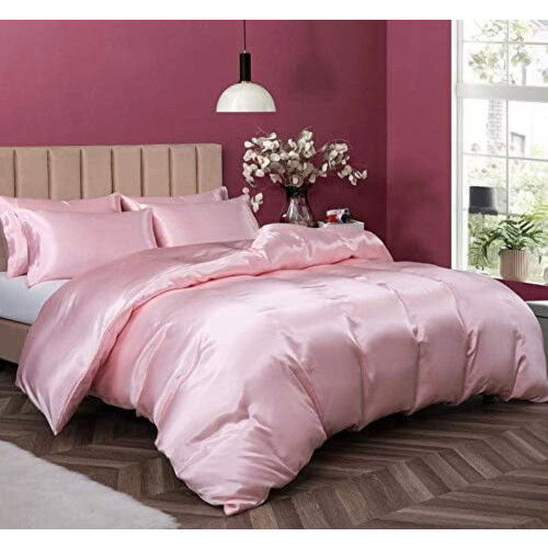 Satin Duvet Cover Set Blush Pink 5-Piece 2