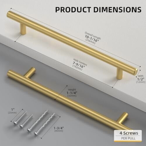 Gold Drawer Pulls Brushed Brass 10 Pack 192mm Spacing 2