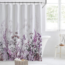 Purple botanical shower curtain set with hooks 72x84 inch