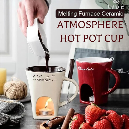 Chocolate Fondue Cup with Fork and Candle 1 pc 1