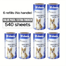 (6 refills (540 sheets)) 540 vellen/6 navullingen, extra kleverige pluizenroller |90/270/540 vellen pluizenroller voor huisdierenhaar,