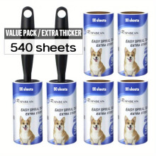 (2 handles 540 sheets) 540 vellen/6 navullingen, extra kleverige pluizenroller |90/270/540 vellen pluizenroller voor huisdierenhaar,