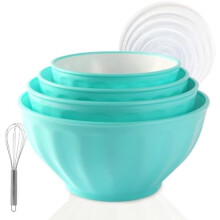Ensemble de 4 bols mélangeurs avec couvercles en plastique rose