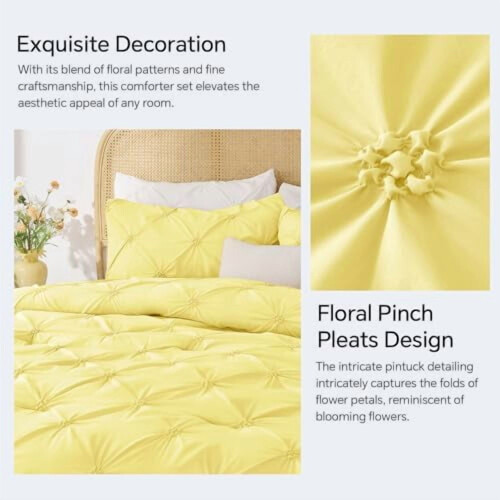 Light Yellow King Comforter Set Boho Pintuck 3-Piece 2