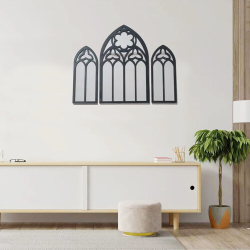 Gothic Cathedral Mirror Set Arched Vintage 3-Piece