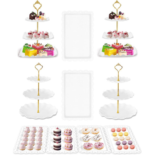 Kageopsatssæt 4-lags cupcake-tårn med 6 bakker