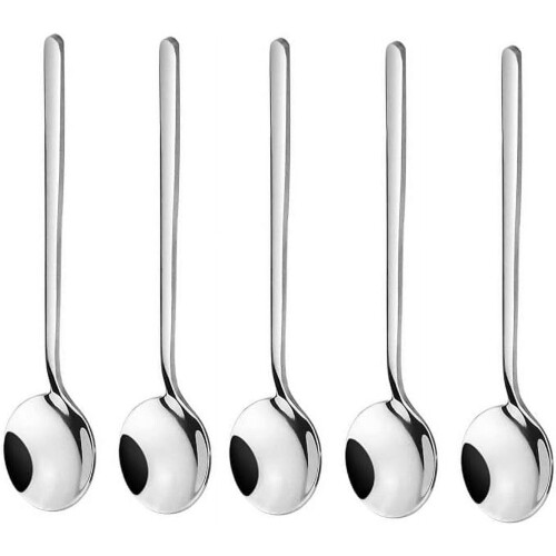 Colher de sopa em aço inoxidável com cabo longo, 5 peças, 17,3 cm (6,8 polegadas)