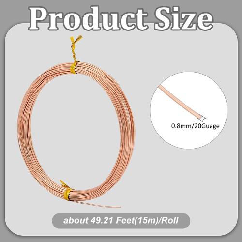 Bare Copper Wire 0.8mm Round 49.2 Feet 1