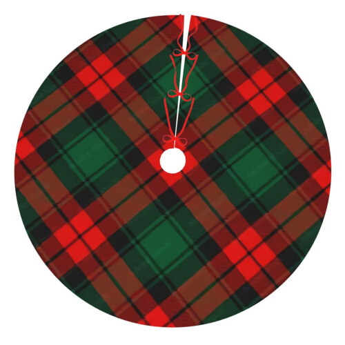 Christmas Tree Skirt Plaid 48 Inch Thick Rustic Decor