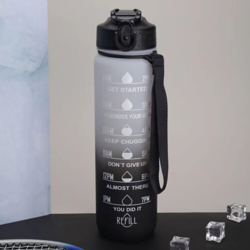 Wileqep 32oz Wasserflasche mit Zeitmarkierung und Tragegurt