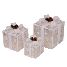 Christmas Lighted Gift Boxes Set of 3 Pre-lit Battery
