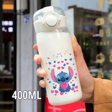 Botella de agua de plástico transparente de Lilo & Stitch de 400 ml.