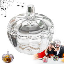 Glass Pumpkin Candy Jar with Lid for Halloween Party