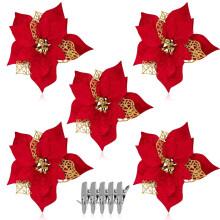 Haillom artificial red poinsettia bouquet 22cm 5 pcs