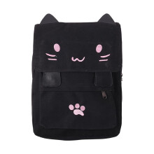 fashion Cute Cat Embroidery Canvas Student bag Cartoons Women Backpack Leisure School bag black&