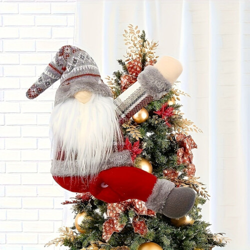 Gnome Christmas Tree Topper and Curtain Tie Red