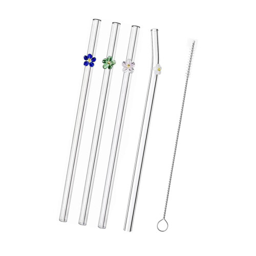 Glassugrör med blommotiv, 20 cm, 5 st