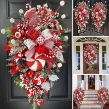 Christmas Candy Cane Wreath Red White Teardrop Garland with