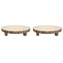 2X Alzatina per Torta In Legno da 11 Pollici, Piedistallo Rotondo per Cupcake In Legno, Fetta In Legno di Paulownia con Gambe, Portatorta Rustico In