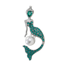 Rhinestone Mermaid Brooch Green Lightweight Jewelry