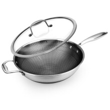 NutriChef stainless steel wok 12 inch with lid