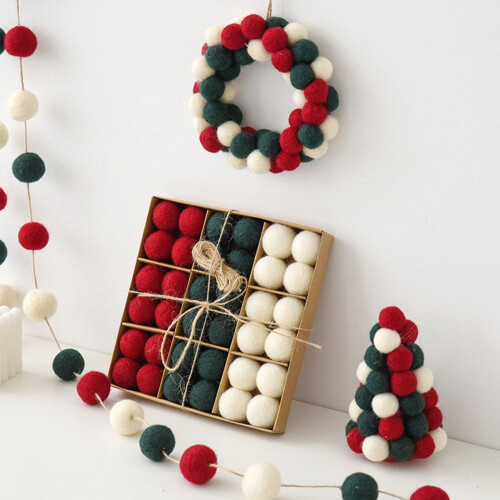 Adornos navideños de bolas de lana (36 unidades)