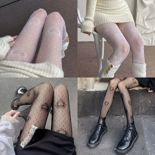 Damen-Netzstrumpfhose aus Spitze mit Herzmuster 1