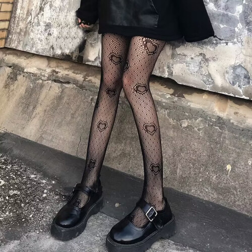 Damen-Netzstrumpfhose aus Spitze mit Herzmuster 2